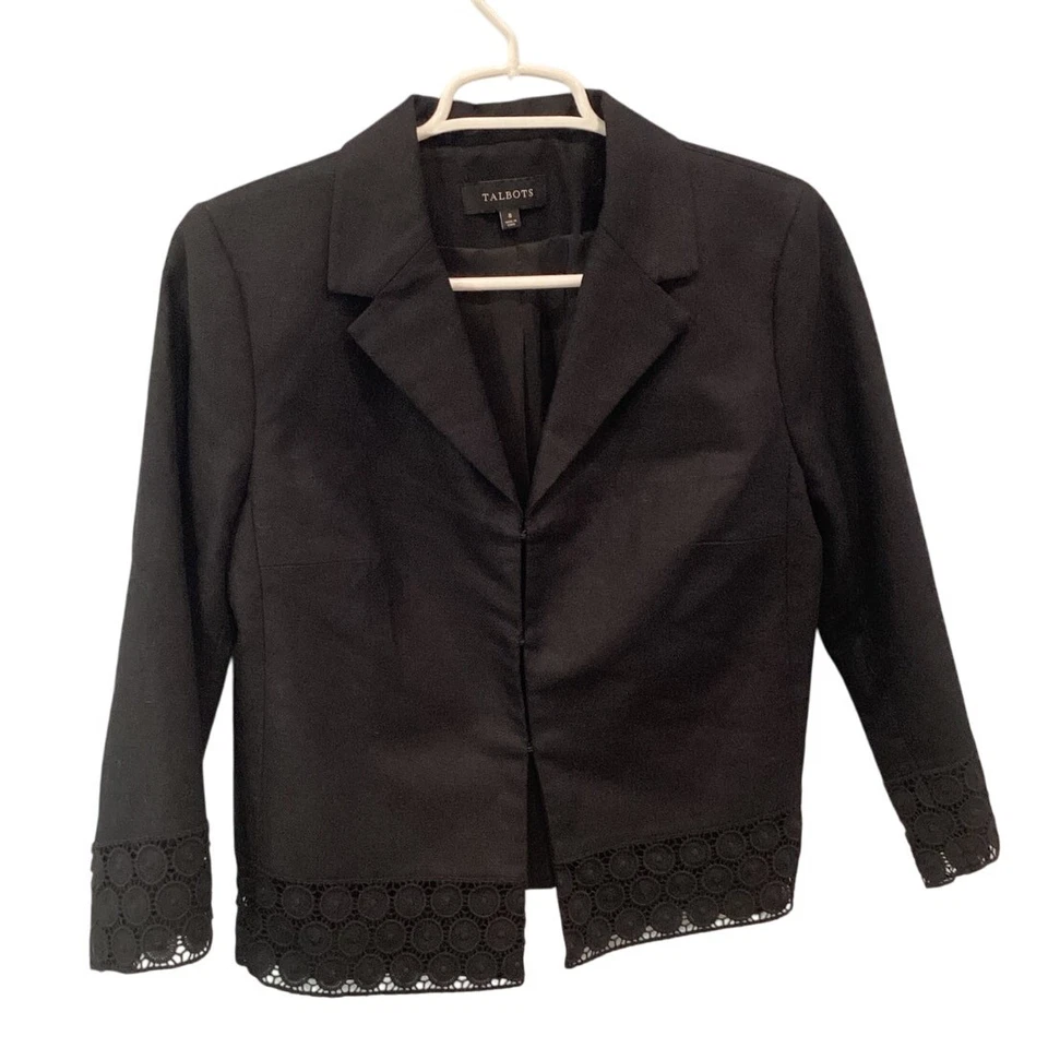 Blazer Talbots Mujer Mezcla de Lino Talla 8 Negro Preppy Chaqueta Clásica Oficina Trabajo Foto 1 de 4