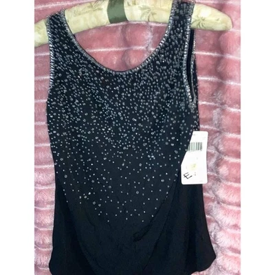 NUEVA Hermosa Camiseta sin Mangas DANA BUCHMAN LUXE Negra Con Cuentas Lentejuelas Adornada Talla 4 Foto 1 de 4