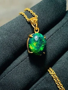 Colgante de ópalo de fuego etíope natural sólido 925 plata esterlina negro... - Imagen 1 de 9