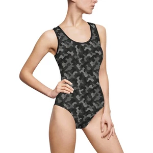 Urban Camo Women's Swimsuit, Black Camouflage Pattern, One-Piece Bathing Suit, - Picture 1 of 41