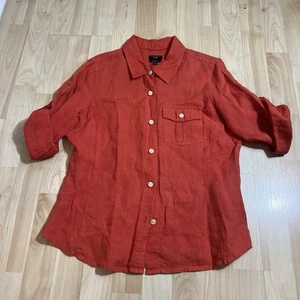 Top Talbots 100 % puro lino irlandés abotonado naranja para mujer pequeño - Imagen 1 de 4