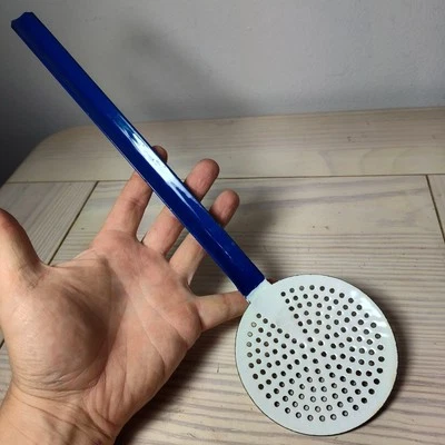Vtg Made In Poland Enameled Slotted Spoon Strainer Kitchen Decor Cobalt Blue - Image 1 of 4