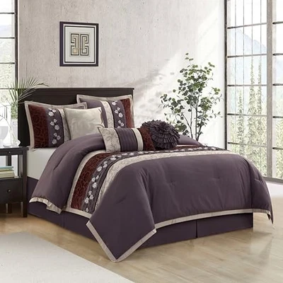  Juego de edredón floral de 7 piezas tamaño clásico juego de cama king púrpura Foto 1 de 4