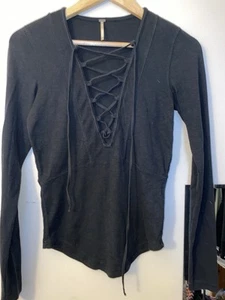 Intimately Free People Black Laced Sweater Top Size Small - Picture 1 of 4