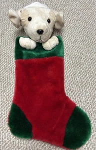 Vintage PRIMA Christmas Stocking 3D Golden Retriever 19” Stuffed Plush Red Green - Picture 1 of 5