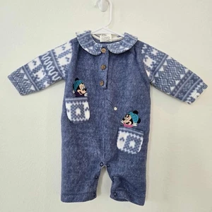 Vintage Disney Blue Romper Baby Mickey Mouse Blue Size 6-9 Months - Picture 1 of 13