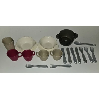 Lote de 20 platos de juguete de plástico paso 2 platos cuencos tazas cubiertos cuchillo tenedor cuchara Foto 1 de 4