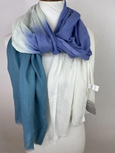 NWT World Market Venice Beach Multicolor Boho Artsy Blue Flowy Scarf Fringe New - Picture 1 of 7