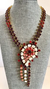 Vintage GIANNI DE LIGUORO Vivid Multicolor Rhinestone Statement Necklace - Picture 1 of 17