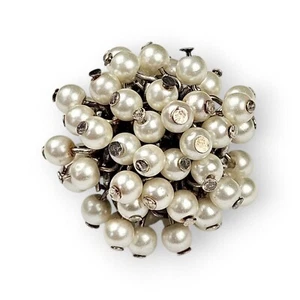 Vintage Faux Pearl Cluster Ring Light Gray Silver Tone Domed Cocktail Size 5.5   - Picture 1 of 12