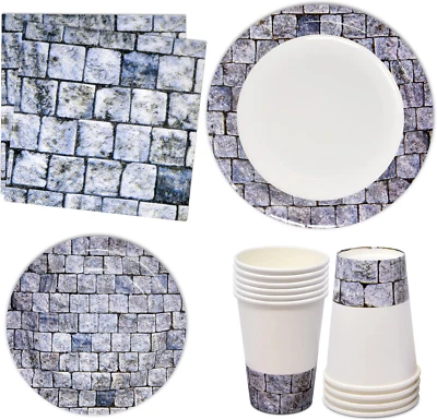 Juego de 96 piezas de suministros de fiesta de adoquines plato de papel taza servilleta para adoquín Br Foto 1 de 4
