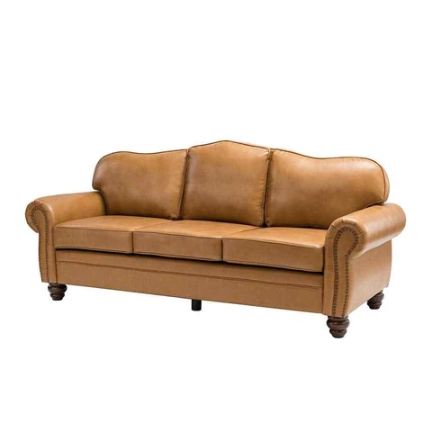 Karat Home Eugene Leather Camelback Sofa - 82", Camel  MSRP $1385.19 Cover