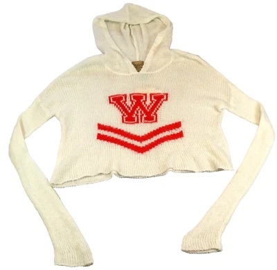 Wildfox White Label Womens Hooded Sweater Sz M Ivory Red W Wool Blend NWT - Image 1 of 4