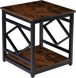 Mini Fridge Stand Table with Large Capacity Storage, 18” Rustic Industrial End T - Picture 1 of 12