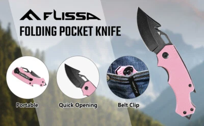 Mini navaja de bolsillo plegable FLISSA hoja de punto de caída de acero inoxidable de 2,5"" EDC Foto 1 de 4