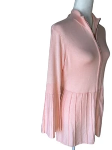 Pink Bell Sleeve Womens Full Zip Peplum Pleated Sweater Cardigan; XS - Picture 1 of 6