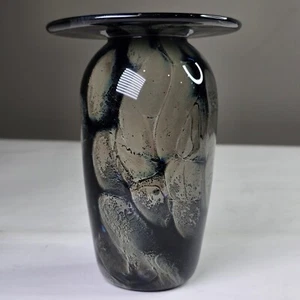 Blown Glass Art Vase Small 5.75in Taupe Blue Green Purple Elegant Décor Signed - Picture 1 of 9