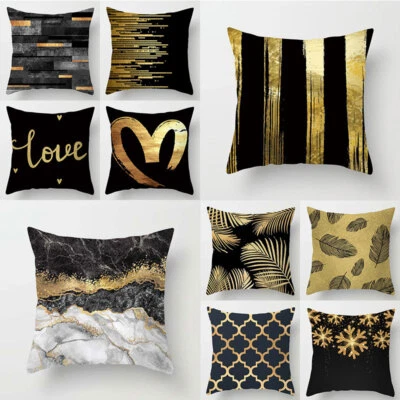 Gold Printed Car Case Skin Square Cover Sofa Pillow Cushion Peach Black Decor~ - Image 1 of 4
