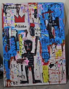 LARGE JEAN-MICHEL BASQUIAT 1982 ACRYLIC ON CANVAS 47.5 x 35.5 in. GOOD CONDITION - Picture 1 of 16