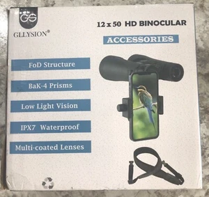 GLLYSION 12 X 50 HD BINOCULARS with Phone Adapter Waterproof High Power B2 - Picture 1 of 4