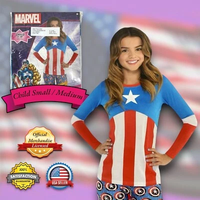 Marvel Sueño Americano NIÑAS S/M (hasta talla 10) Camiseta Top Disfraz Foto 1 de 4