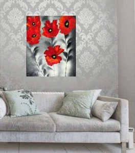 Original Abstract Poppies Flower PAINTING Canvas 16 x 20 SWARTZMILLER SIGNED ART - Picture 1 of 18