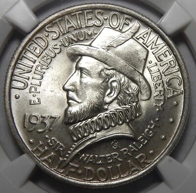 1937 NGC MS67 ROANOKE HALF DOLLAR SILVER COMMEMORATIVE - Image 1 of 4