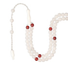 Tasbih 4mm Milky Jade, Red Agate Gemstone -99 Prayer Beads with Beautiful Tassel