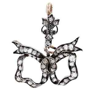 Vintage style Antique silver and Diamond bow Brooch 925 silver brooch for him