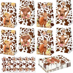 24Pcs Highland Cow Party Favor Bags Brown Cow Printed Paper Goodie Candy Bags Hi - Picture 1 of 9