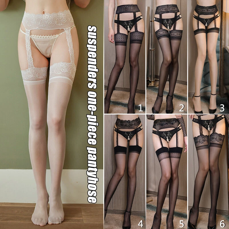 Damen Sexy Spitze Strumpfhose Strumpfband Strapse Einteiler Overknee Strümpfe  - Bild 1 von 4