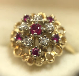 🛑 Vintage 14k Yellow Gold VS Diamond Ruby Princess Antique Dome Wedding Ring 6 - Picture 1 of 11