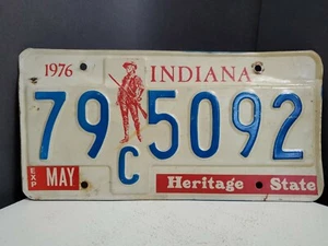 Placa de licencia Minuteman de colección 1976 Indiana Heritage State 79 C 5092 etiqueta de mayo - Imagen 1 de 9