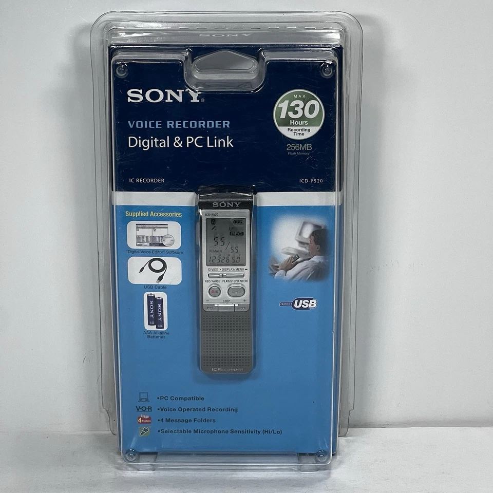 Sony  ICD-P520  256 MB 130 Hrs Voice Recorder Digital And PC Link New Sealed - Image 1 of 4