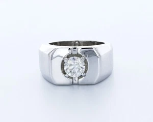 1,0 ct Laborgefertigter Diamant D/VVS2 runder 14 K Weißgold breiter Band Solitär Ring - Bild 1 von 4