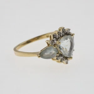 Aquamarin & Diamant Akzent 10k Gelbgold Nachlass Ring 2,4g Größe 7 - Bild 1 von 6