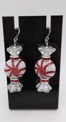 Рождественский конфеты стекла красный белый мяты бусина серьги зимний подарок для нее США - Изображение 1 из 3