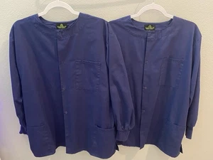 Lot Of 2-NATURAL UNIFORMS Warm Up Top Scrubs Jackets Lab Coats for Women’s Sz. L - Picture 1 of 15