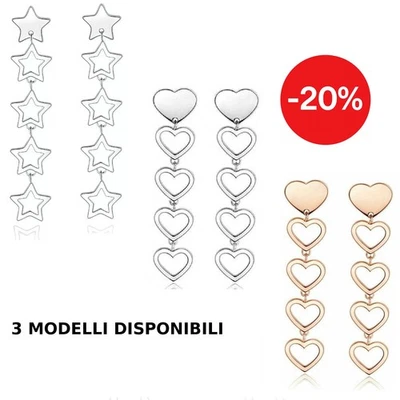 Orecchini pendenti donna acciaio cuori e stelle Sagapo eleganti idea regalo - Immagine 1 di 2