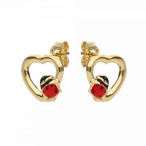 Orecchini in Oro Giallo 18 Carati con Coccinelle e Cuore da Bambina - Foto 1 di 1