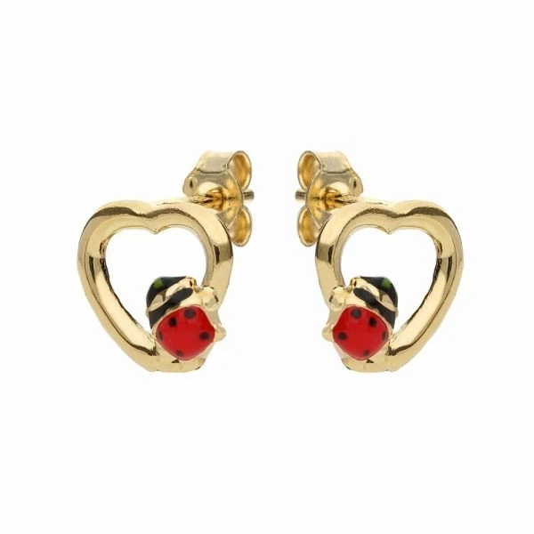 Orecchini in Oro Giallo 18 Carati con Coccinelle e Cuore da Bambina - Immagine 1 di 1