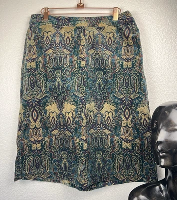 Falda Croft & Barrow Talla 10 Pana Boho Damasco Elastizada Cremallera Lateral Abertura Trasera Foto 1 de 4