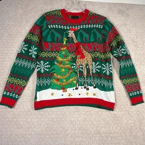 Blizzard Bay Giraffe 3D Ugly Christmas Sweater Size Large Applikation Lametta Jewels - Bild 1 von 14