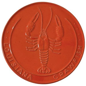 FRANKOMA Art Pottery Louisiana CRAWFISH Trivet Flame 6” Round Footed Hot Plate - Picture 1 of 10