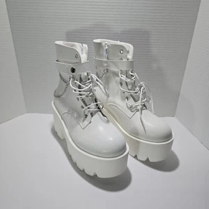 CYNLLIO 9.5 Block Heel Platform Combat Ankle Booties Women's Lace up Studded - Picture 1 of 10