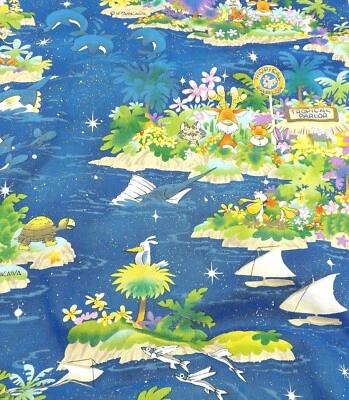 Tanikawa Whimsical Tropical Ocean Animal Print Palm Trees Turtle Fabric 4 yds - Image 1 of 4