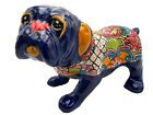 Talavera Bulldog Cute Dog Sculpture Folk Art Mexican Pottery Hand Painted 17.5"