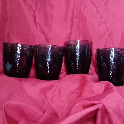 Juego de 4 vasos de mano ciruela amatista púrpura vidrio burbuja vaso Foto 1 de 4