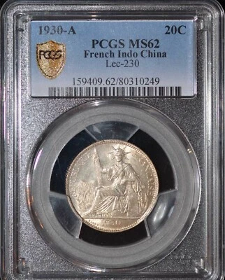 1930-A French Indo-China Silver 20 Cents - PCGS MS62 - Nice Luster & Eye Appeal! - Image 1 of 3