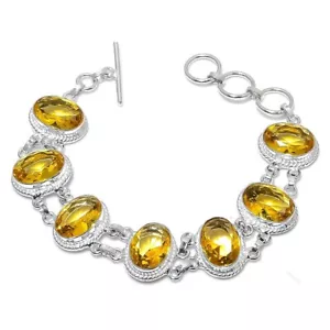 Yellow Citrine Gemstone Handmade 925 Sterling Silver Jewelry Bracelets Size 7-8" - Picture 1 of 1